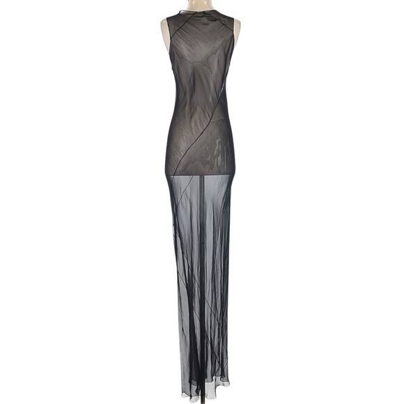 Vintage Sheer Silk Black Maxi Dress Bias Cut Medium Tank Gown Delicate Fairy - Picture 1 of 8